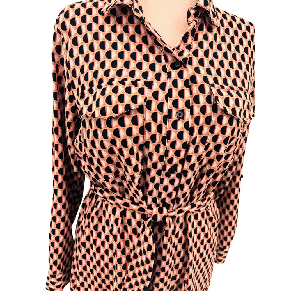 Lapis & Lillies Dress Womens dress Peach Black Geometric collared button down - Picture 2 of 9